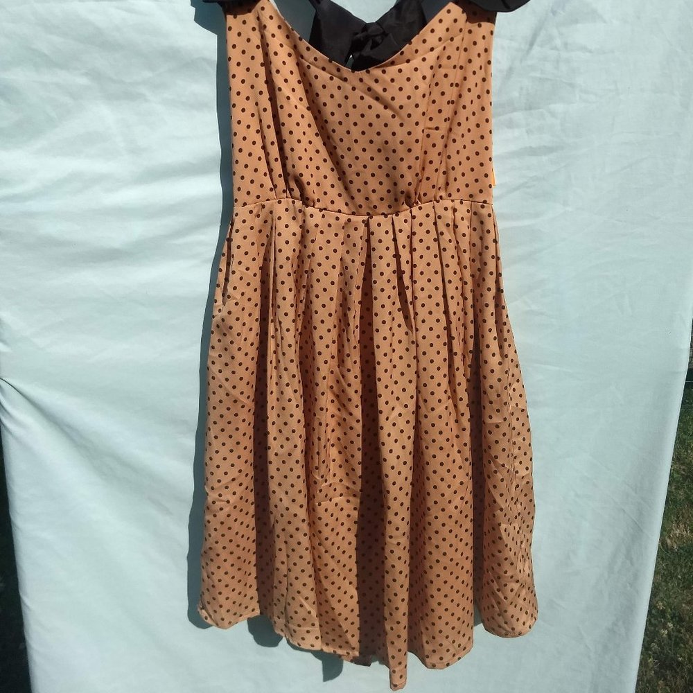 NWT Hazel brand dress-pink, black dots, bow - Picture 2 of 7